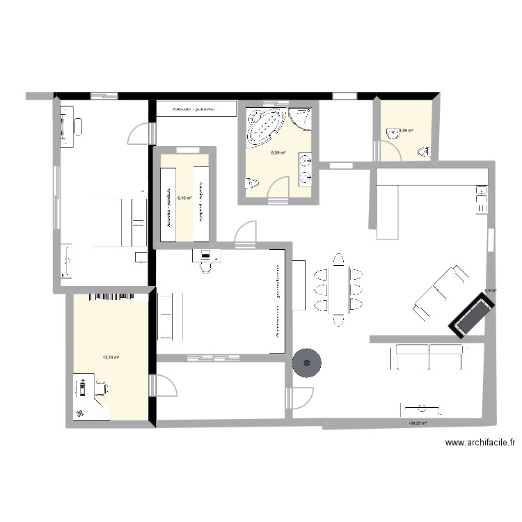 casa dos avos. Plan de 6 pièces et 35 m2