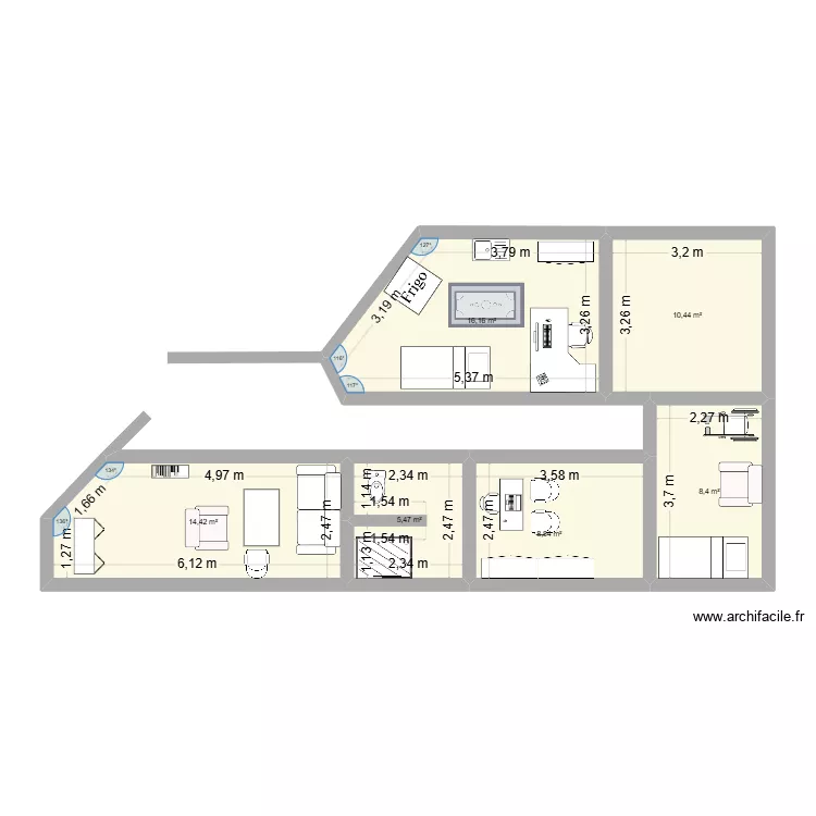 infirmerie. Plan de 6  et 64 m²