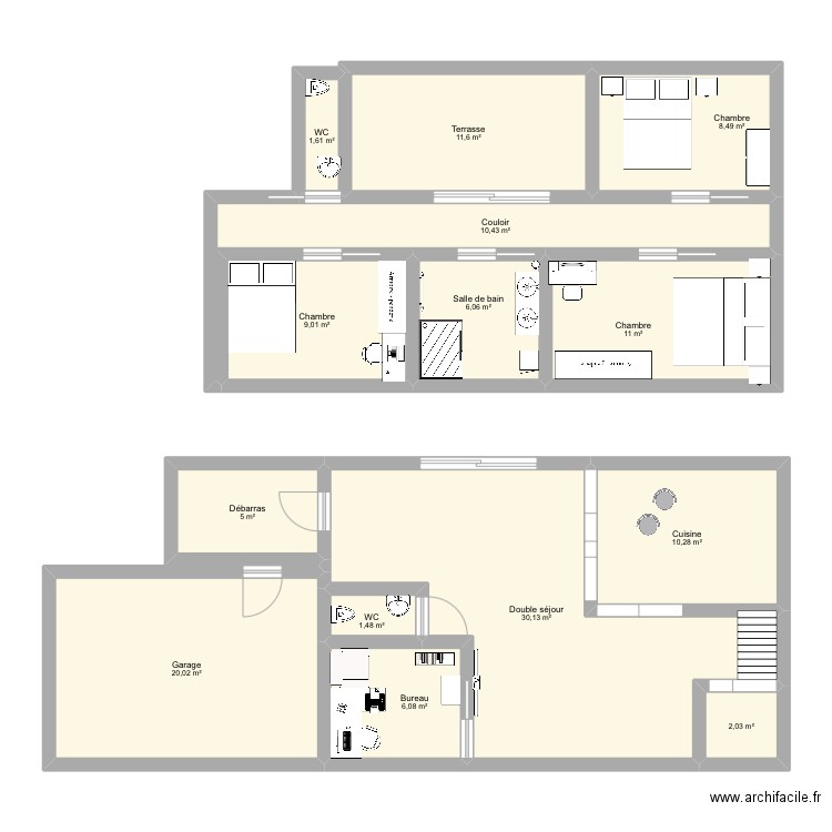 maison 2. Plan de 14 pièces et 133 m2