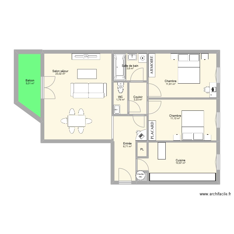 AMARAL appart. Plan de 11 pièces et 77 m2