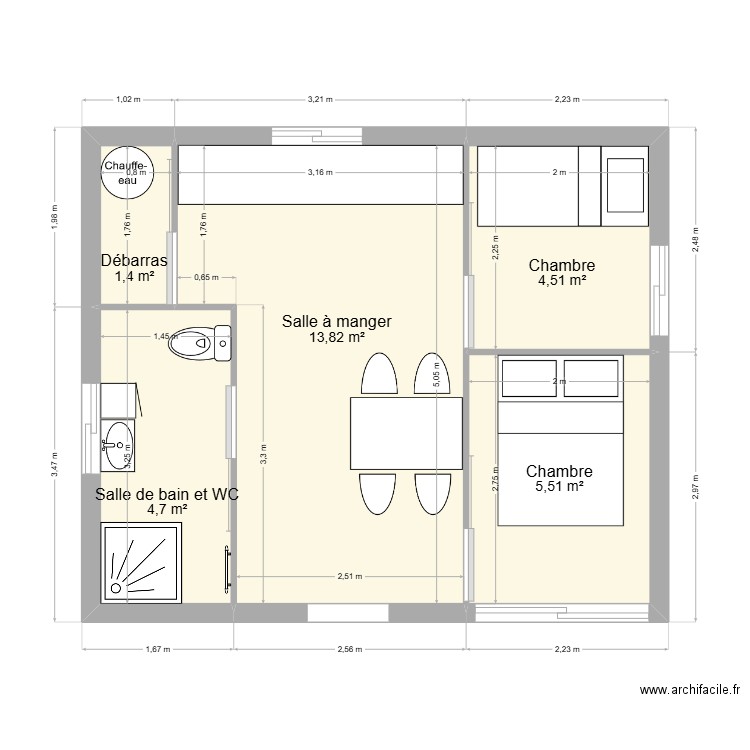 MOB. Plan de 5 pièces et 30 m2