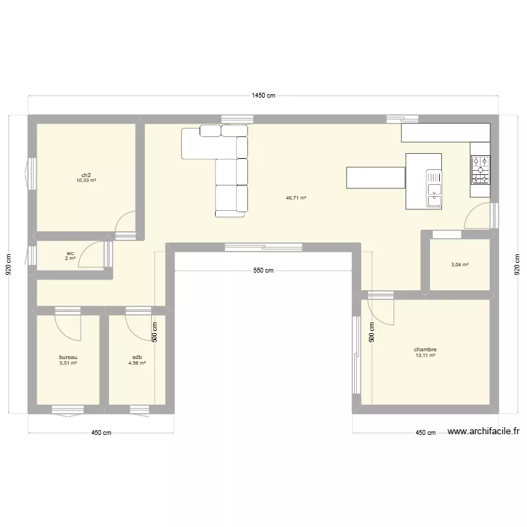maison u 90m&sup2;. Plan de 