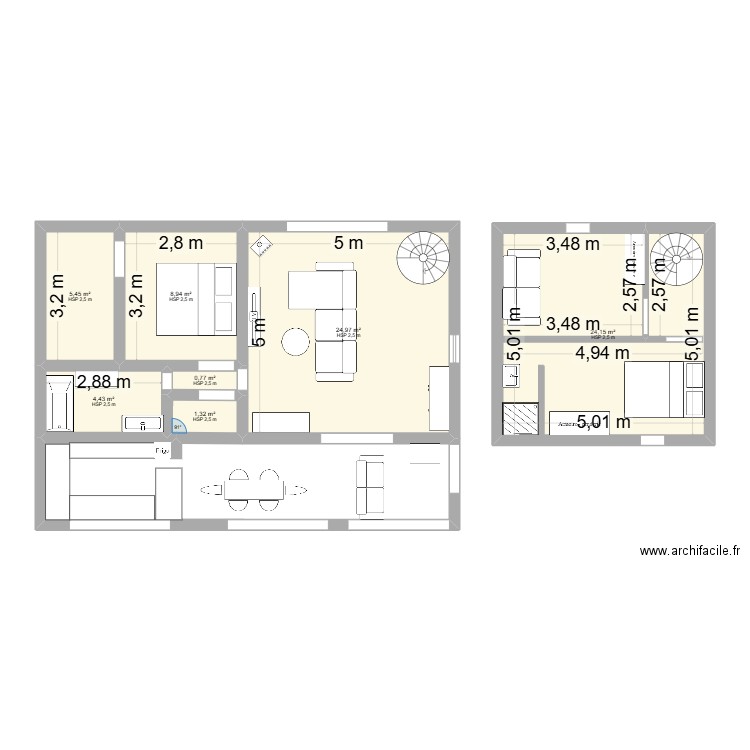 bas maison. Plan de 7 pièces et 70 m2