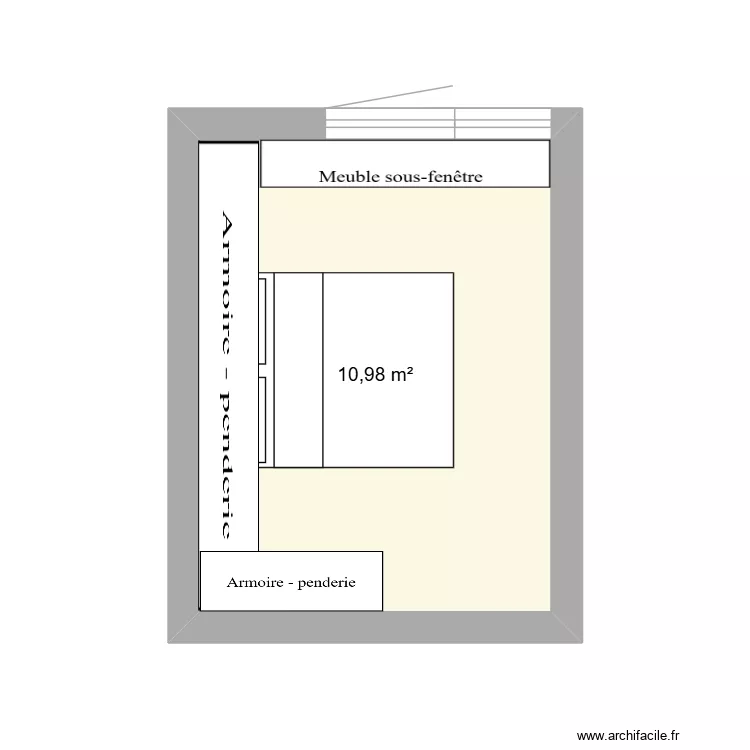 Chambre parentale. Plan de 1  et 11 m²