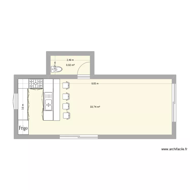 cuisine Oliv\'Laura 2. Plan de 2  et 37 m²