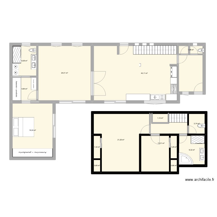 maisonBis vide. Plan de 15 pièces et 148 m2