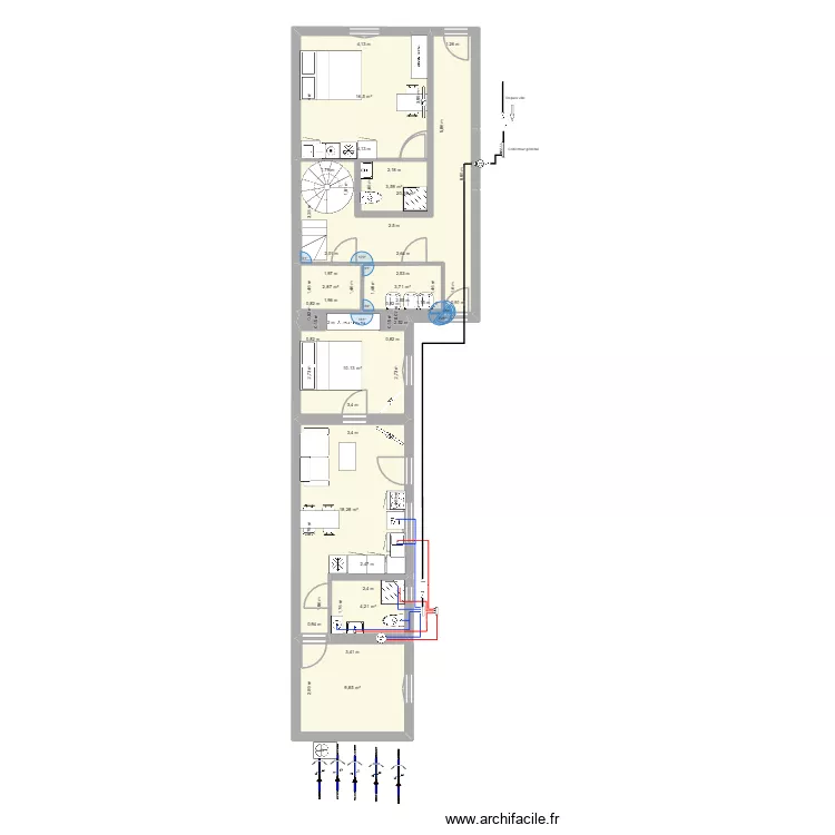 Plan plomberie, B&eacute;guin. Plan de 20  et 238 m²