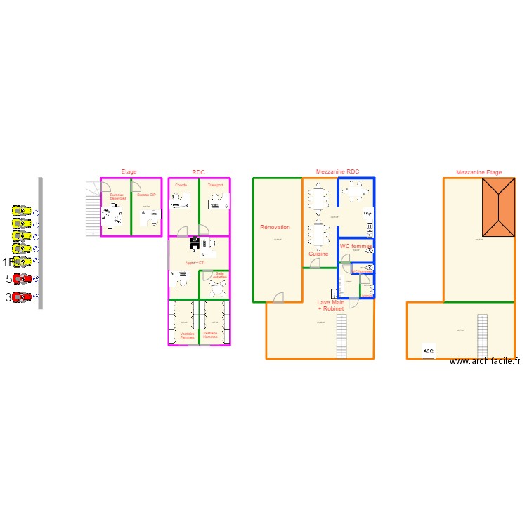 22D Zones de vie. Plan de 17 pièces et 345 m2