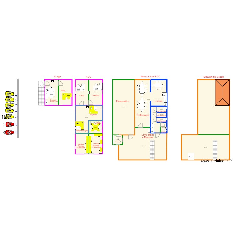 22D Zones de vie. Plan de 19 pièces et 347 m2