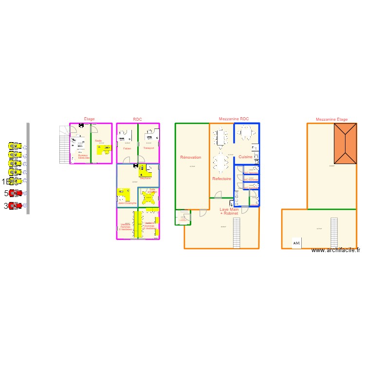 22D Zones de vie. Plan de 17 pièces et 345 m2