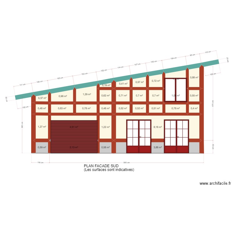 PLAN FACADE  SUD. Plan de 32 pièces et 39 m2