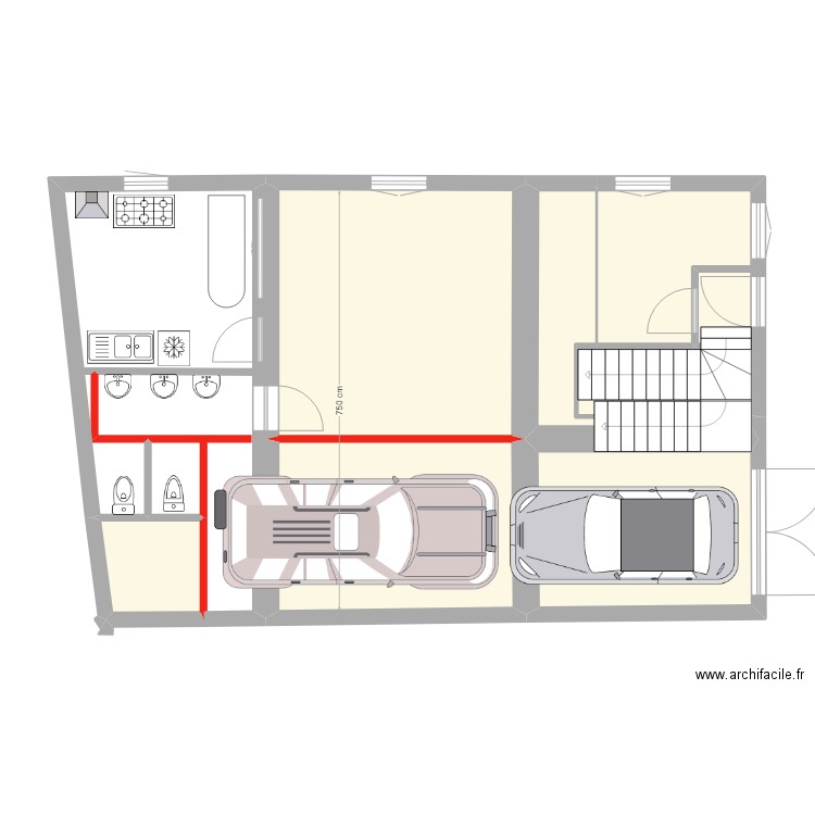 RdC . Plan de 6 pièces et 59 m2