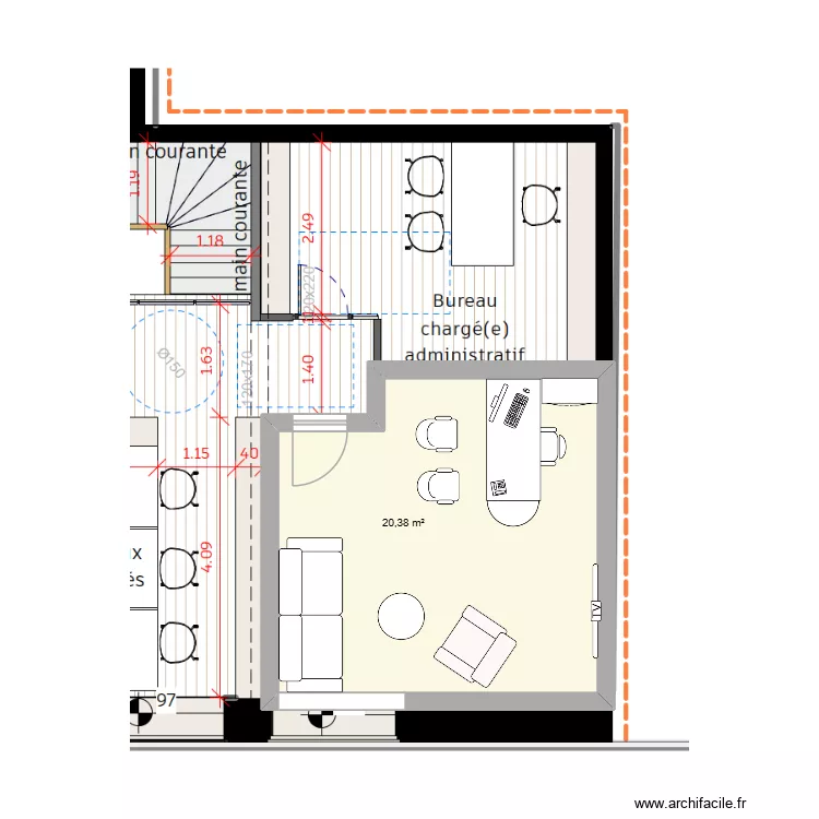 bureau pr&eacute;sident. Plan de 1  et 20 m²