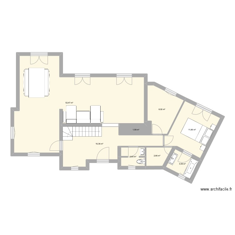 Vourles RDC. Plan de 8 pièces et 99 m2