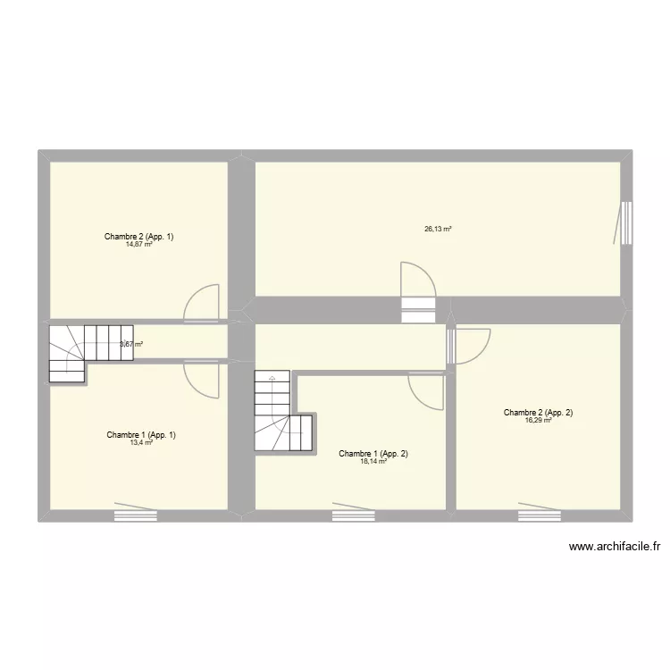 Etage. Plan de 6  et 92 m²