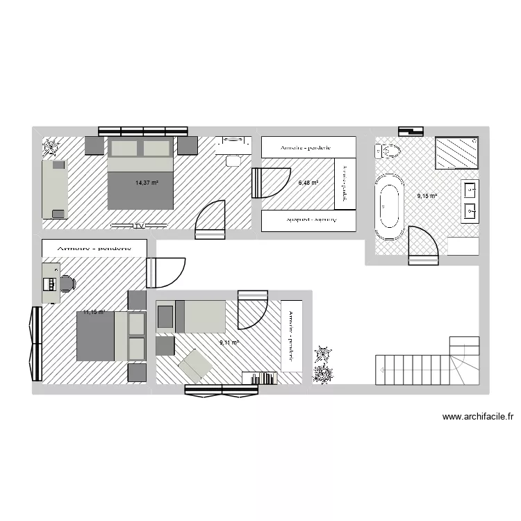 plan duplex 1er &eacute;tage. Plan de 5  et 50 m²