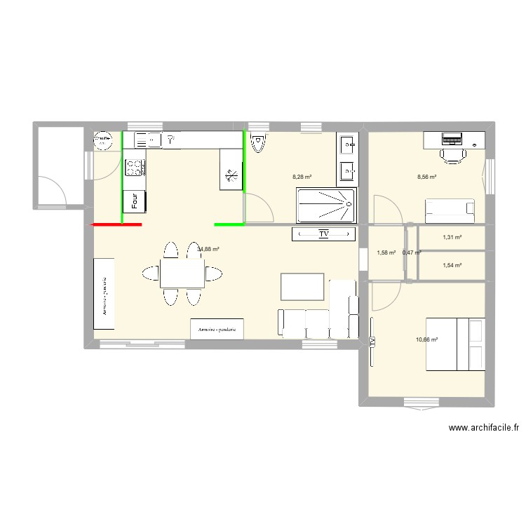 maison servaville 1. Plan de 8 pièces et 67 m2