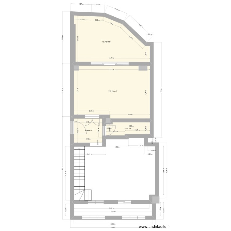 home RDC. Plan de 4 pièces et 45 m2