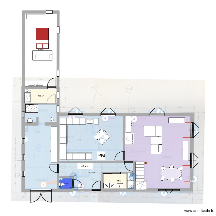 De panne Maison a finaliser version finale Version buanderie plus petite. Plan de 11 pièces et 45 m2