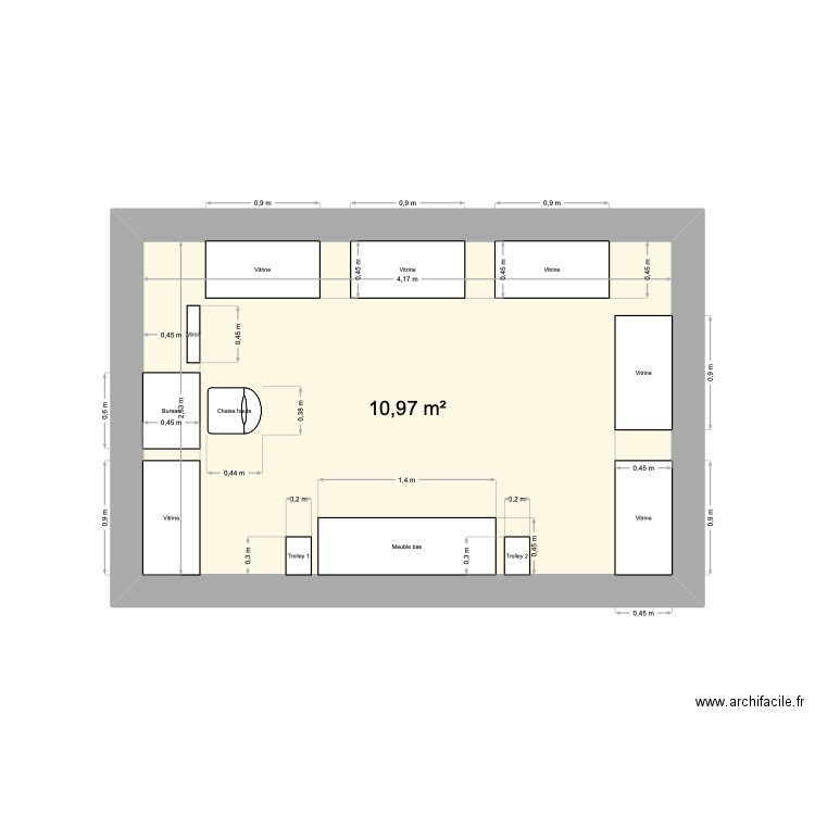Corner PRH. Plan de 1 pièce et 11 m2