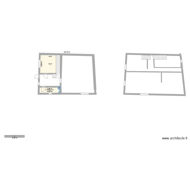 Grange. Plan de 3 pièces et 19 m2