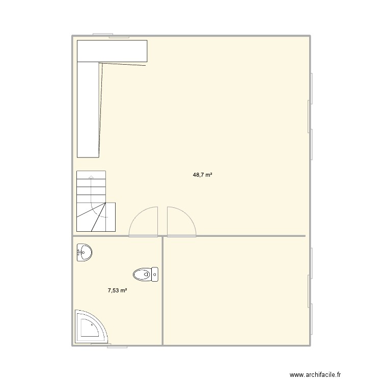 sabak. Plan de 2 pièces et 56 m2