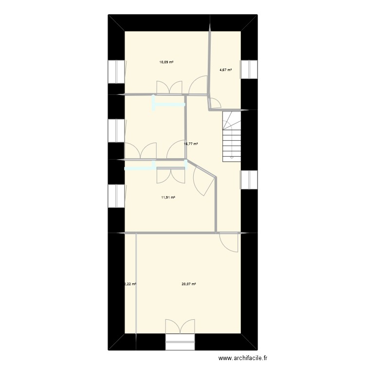 etage modifié. Plan de 6 pièces et 66 m2
