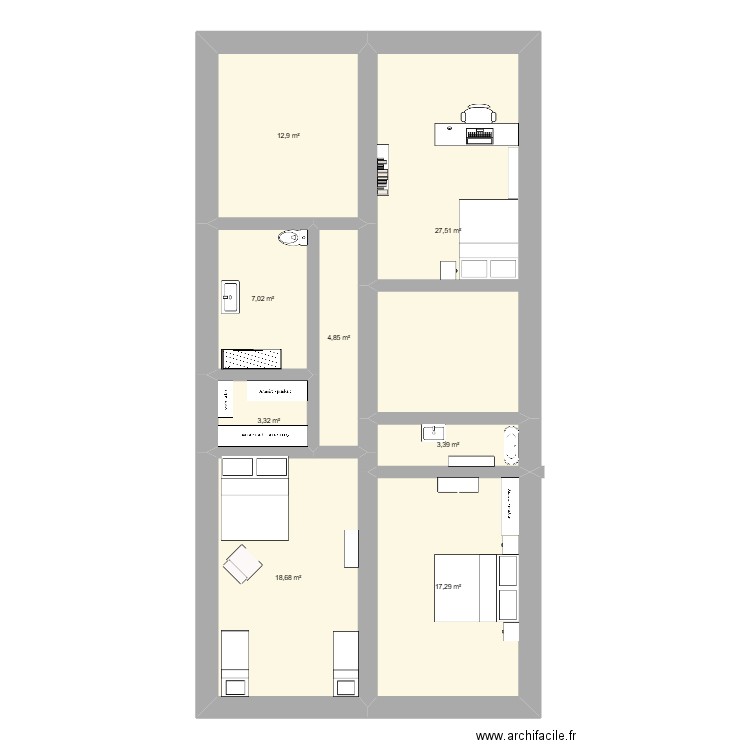 hpanna 1. Plan de 8 pièces et 95 m2