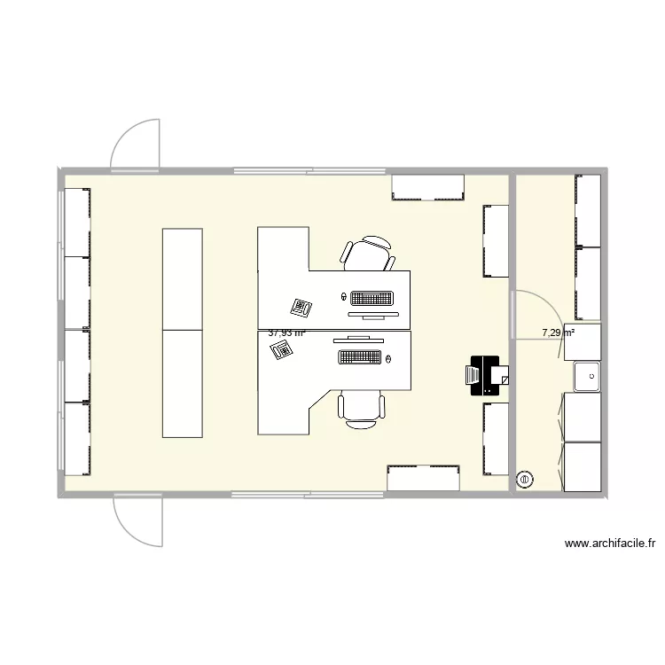 plan bureau. Plan de 2  et 45 m²