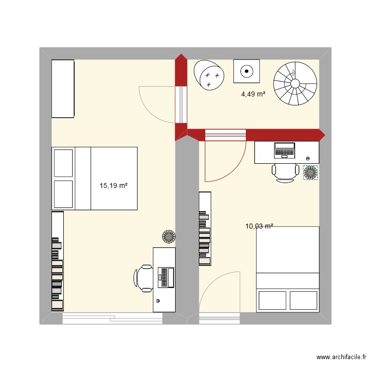 Rez-de-chaussée - Lot 2 - V2. Plan de 3 pièces et 30 m2