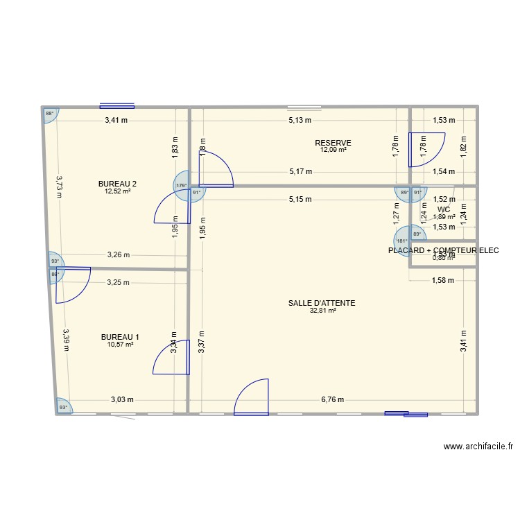 LOCAL SANS CLOISON. Plan de 6 pièces et 71 m2