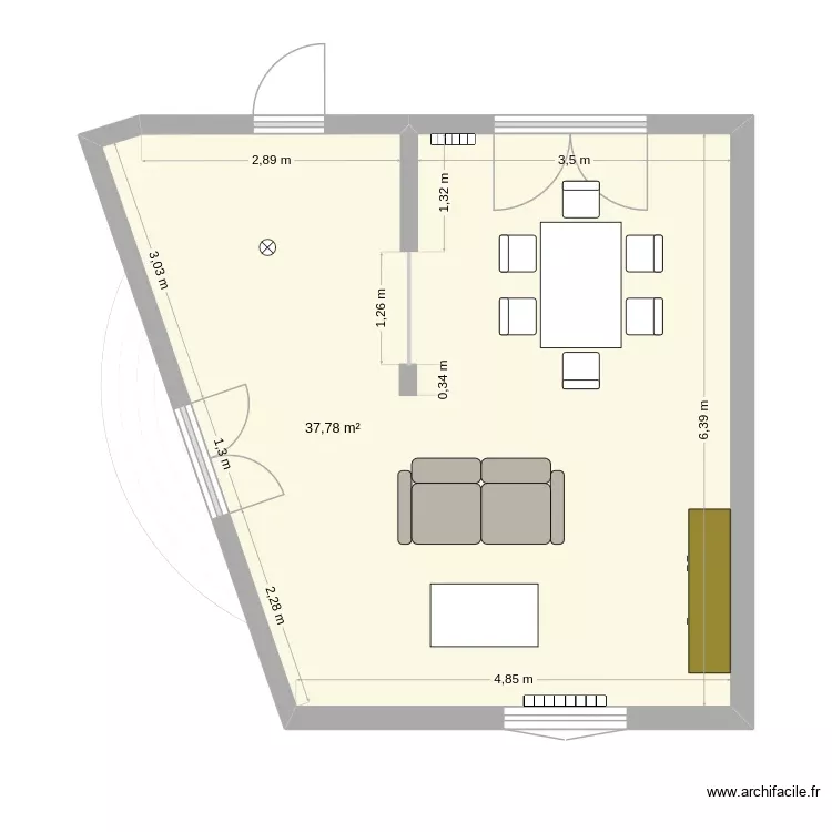 salon2. Plan de 1 Pièce et 38 m²