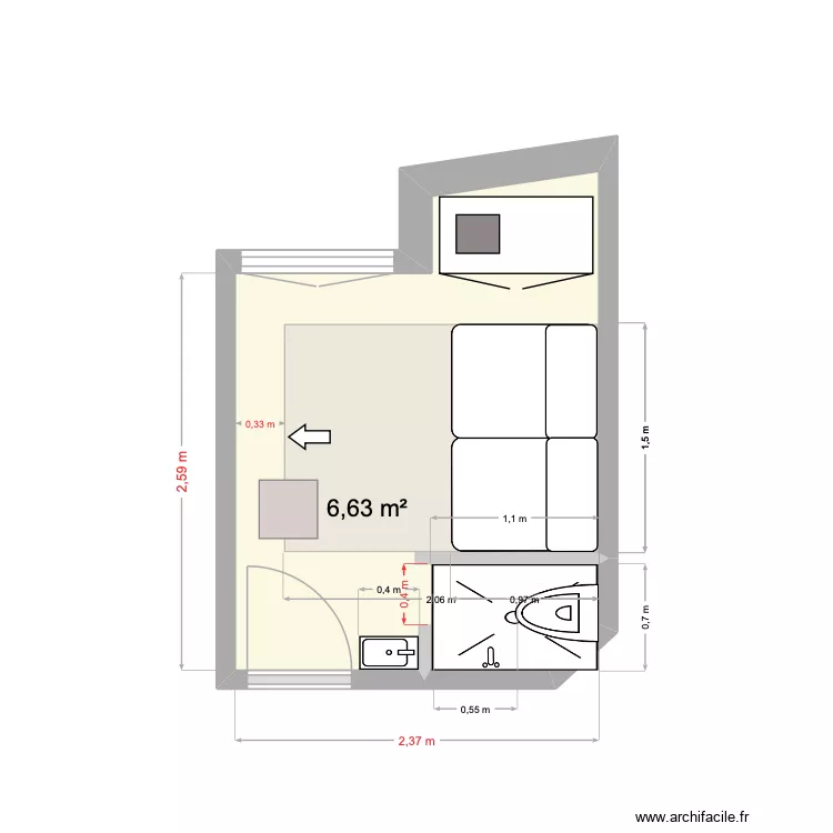 chambre. Plan de 1  et 7 m²