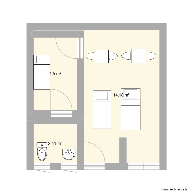 bodyssime. Plan de 3 pièces et 21 m2