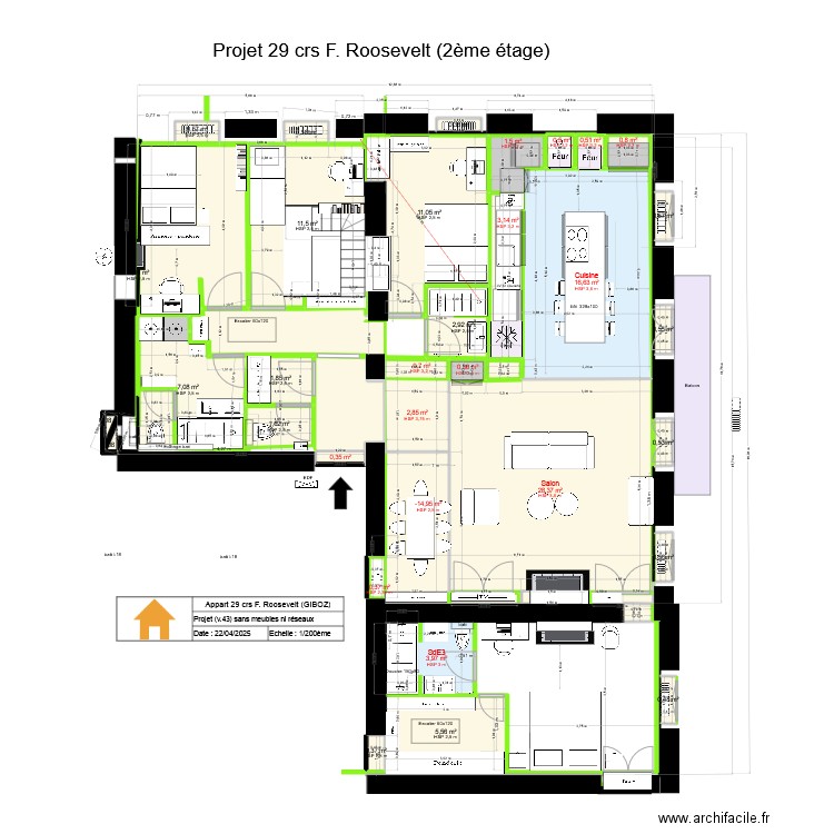 29 crs FR v44b ss meubles. Plan de 33 pièces et 112 m2