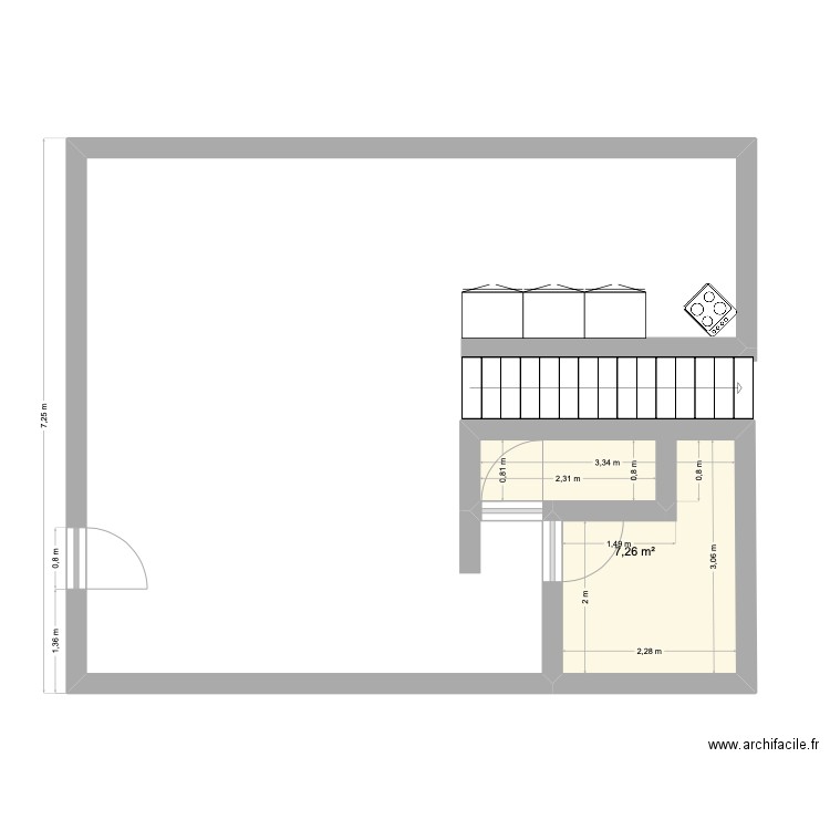 Herriot. Plan de 1 pièce et 7 m2