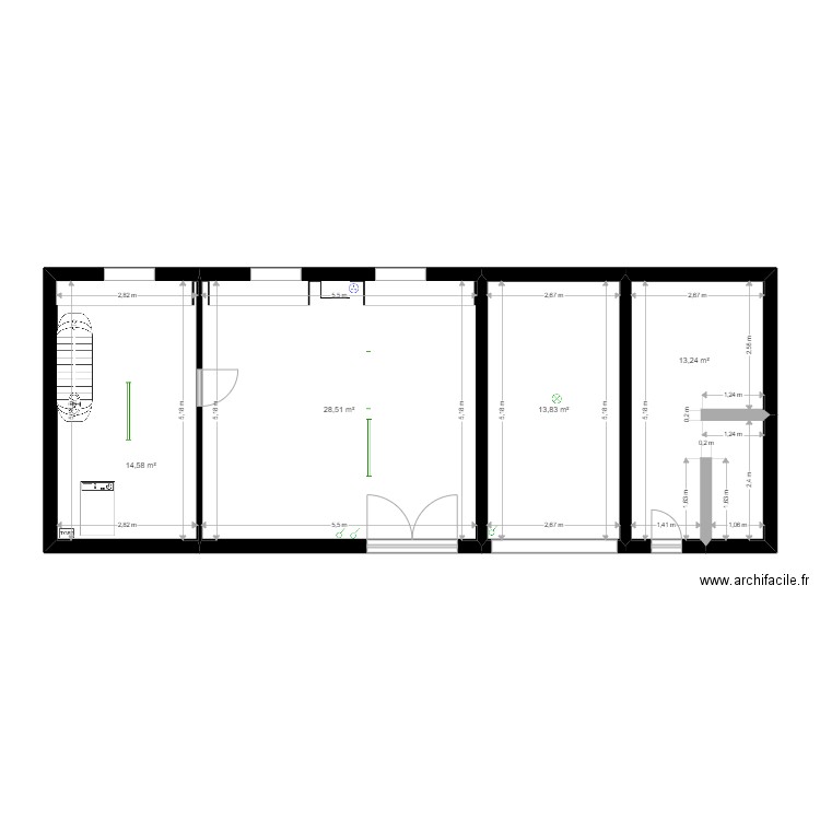 Mafaru2. Plan de 4 pièces et 70 m2