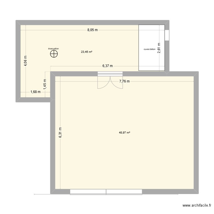 atelier vinifications précis. Plan de 2 pièces et 72 m2