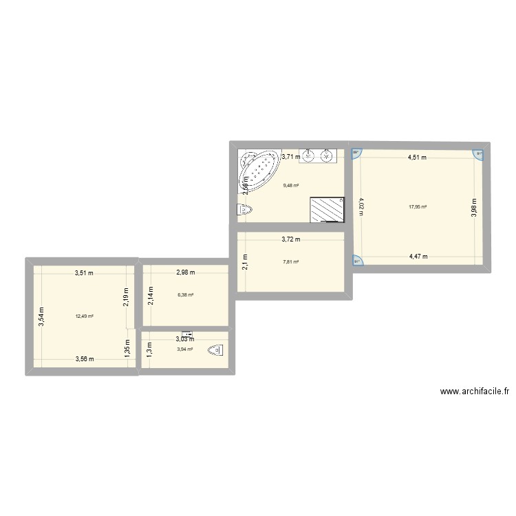 reve blr. Plan de 6 pièces et 58 m2