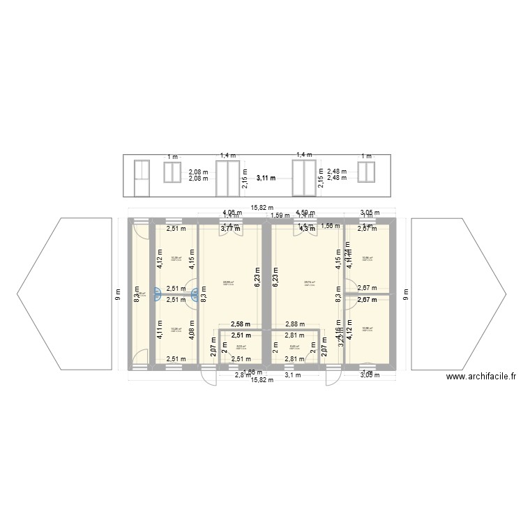 Plan jonquilles. Plan de 10 pièces et 244 m2