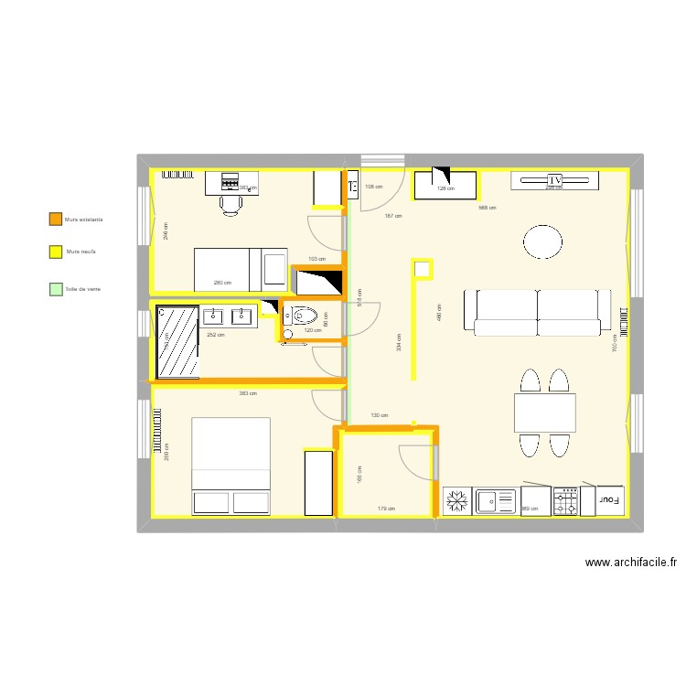 Gout futur - Peinture plafonds. Plan de 8 pièces et 67 m2