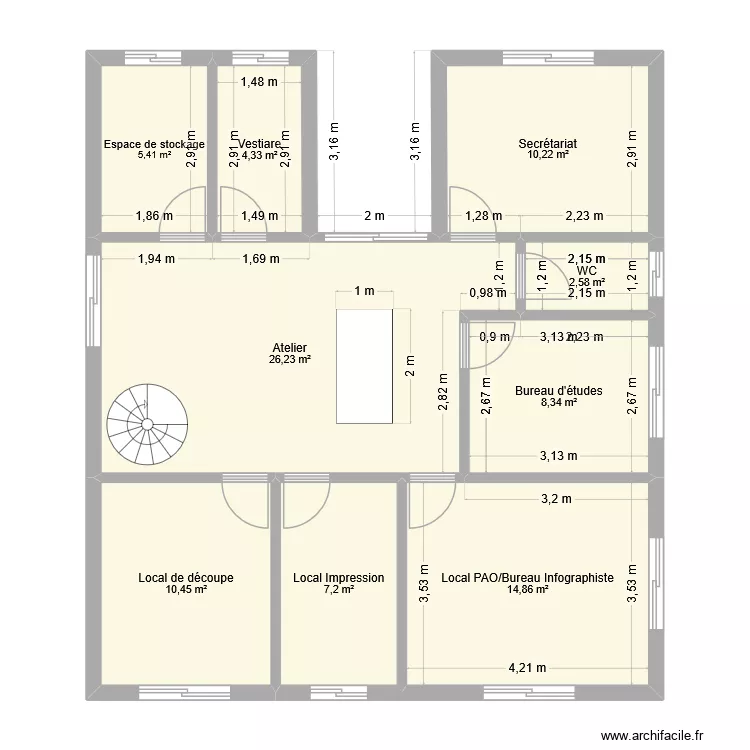 etage. Plan de 9  et 90 m²