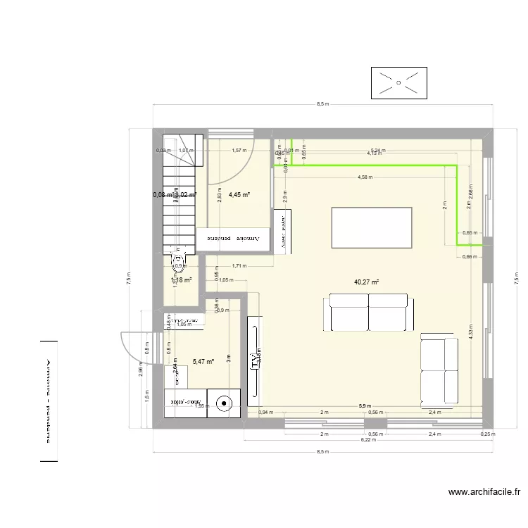 Maison ROBIN 8.50x7.50 AVEC BUANDERIE SEPAR&Eacute;E et cuisine devant. Plan de 10  et 107 m²