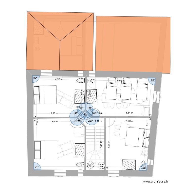 projet C6 global. Plan de 1 pièce et 80 m2