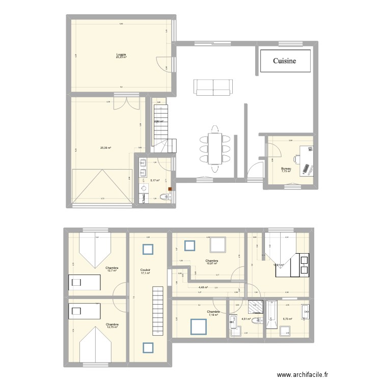 Maison étage v1. Plan de 14 pièces et 155 m2
