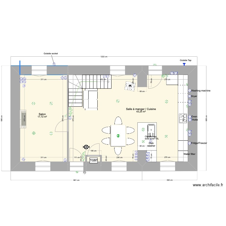 Joanne et Robin Rdc Electricité 2024. Plan de 3 pièces et 61 m2