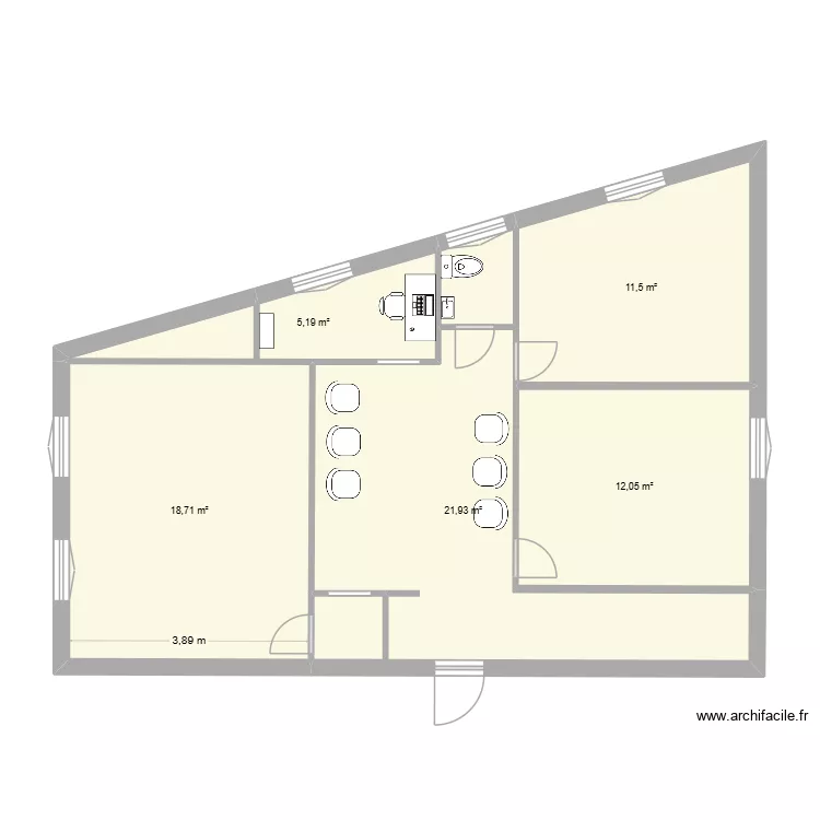 BUREAUX AV ORIENT. Plan de 5  et 69 m²