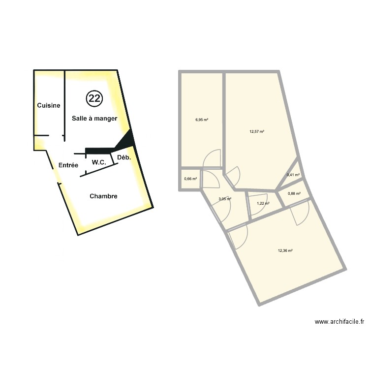 POPO. Plan de 8 pièces et 38 m2