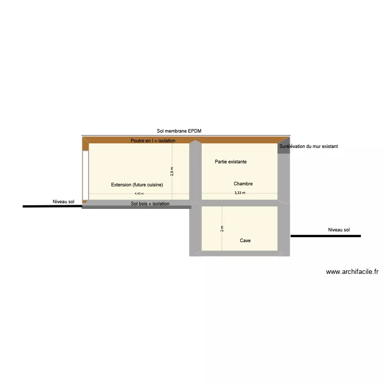 De Villiers coupe BB. Plan de 3  et 26 m²