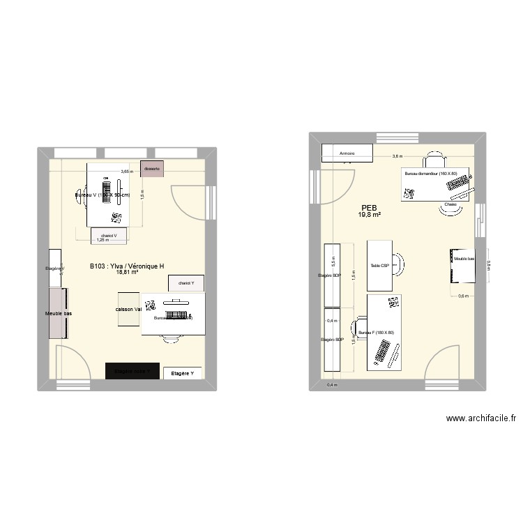 Bureau PEB 001. Plan de 2 pièces et 39 m2